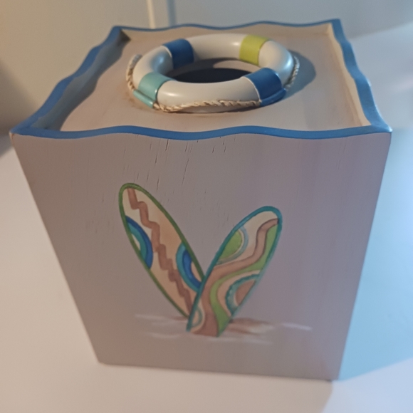 Tissue Box Handpainted Nautical Beach Island Driftwood color - Picture 5 of 8